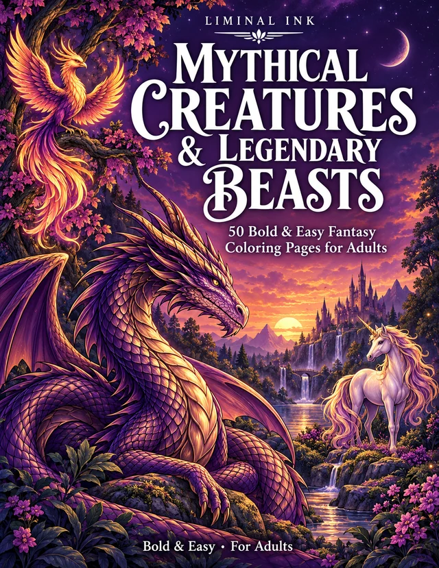 Mythical Creatures & Legendary Beasts: 50 Bold & Easy Fantasy Coloring Pages for Adults — front cover