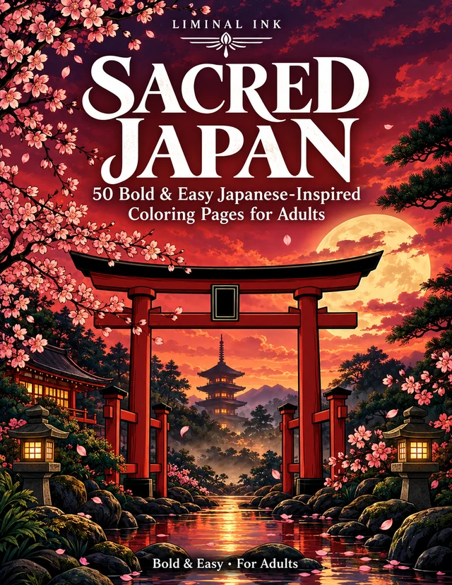 Sacred Japan: 50 Bold & Easy Japanese-Inspired Coloring Pages for Adults — front cover